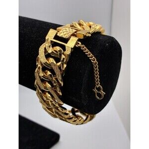 Chunky Gold Chain Bracelet Jewelry Fashion Textured 8 Inch Stunning Biker